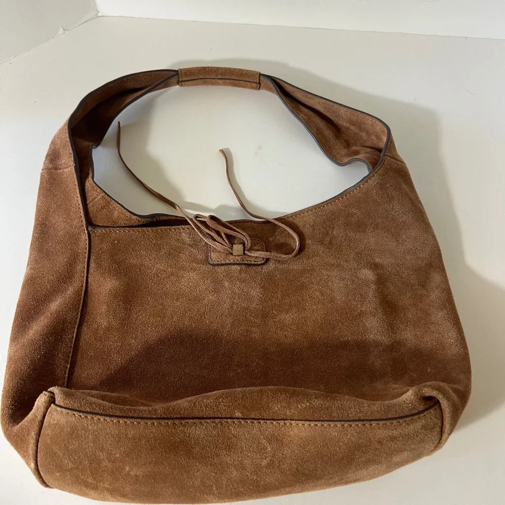 Lucky Brand Clem Suede Slouchy Hobo Bag Cognac Brown Shoulder Bag